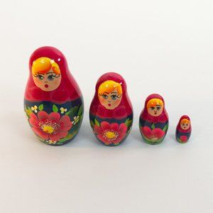 Miniature Russian Matryoshka Nesting Dolls 4 Nested Floral Hand Painted Wood
